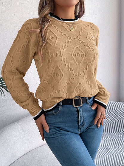 Sweaters- Cable-Knit Sweater for Fall Diamond Jumper- - IndioGear Women Clothing