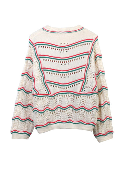 Sweaters- Casual Hollow Stripe Knitting Sweater for Women- - IndioGear Fashion and Gear