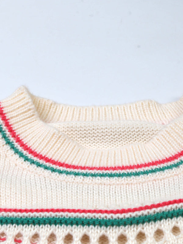 Sweaters- Casual Hollow Stripe Knitting Sweater for Women- - IndioGear Fashion and Gear