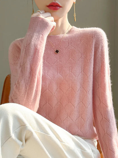 Sweaters- Classic Argyle Wool Sweater Merino Jumper- - IndioGear Women Clothing