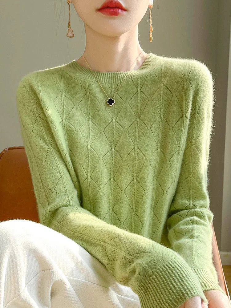 Sweaters- Classic Argyle Wool Sweater Merino Jumper- - IndioGear Women Clothing