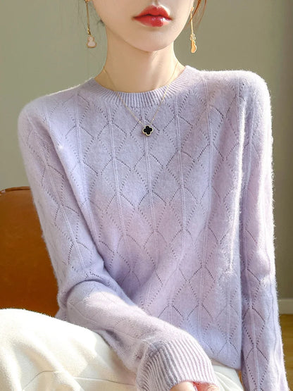 Sweaters- Classic Argyle Wool Sweater Merino Jumper- - IndioGear Women Clothing