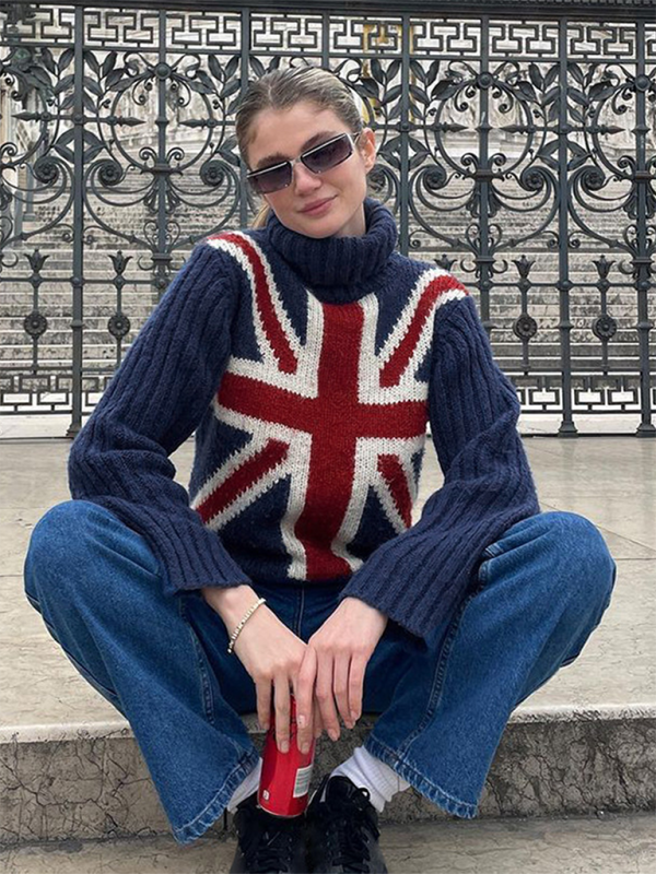 Sweaters- Classic Union Jack Sweater - Turtleneck Jumper- Blue- IndioGear.com