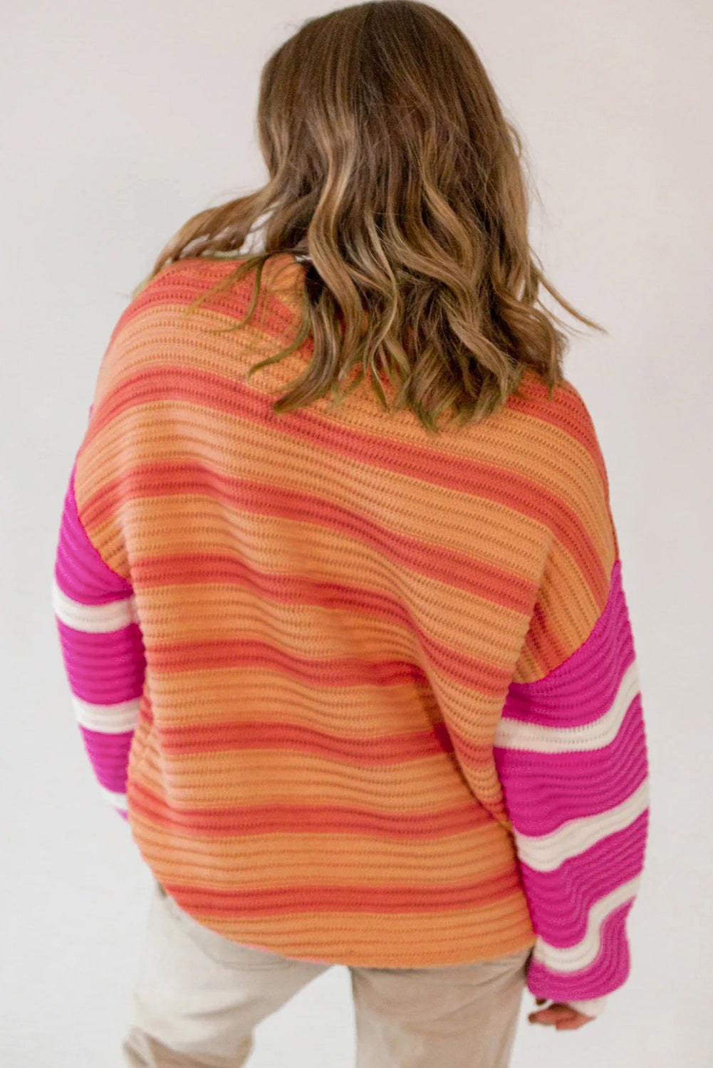 Sweaters- Colorblock Sweater for Fall/Winter Striped Jumper- - IndioGear Women Clothing