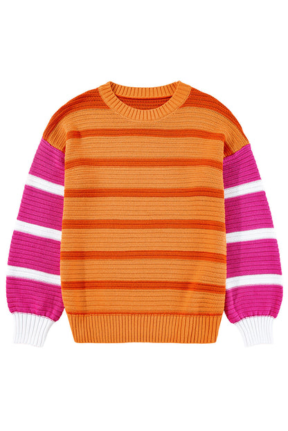 Sweaters- Colorblock Sweater for Fall/Winter Striped Jumper- - IndioGear Women Clothing