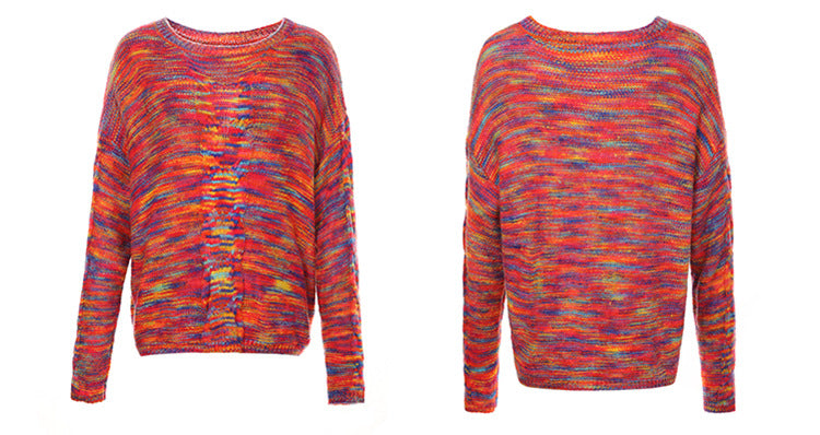 Sweaters- Cozy Loose Multicolor Knit Sweater Knitwear- - IndioGear.com