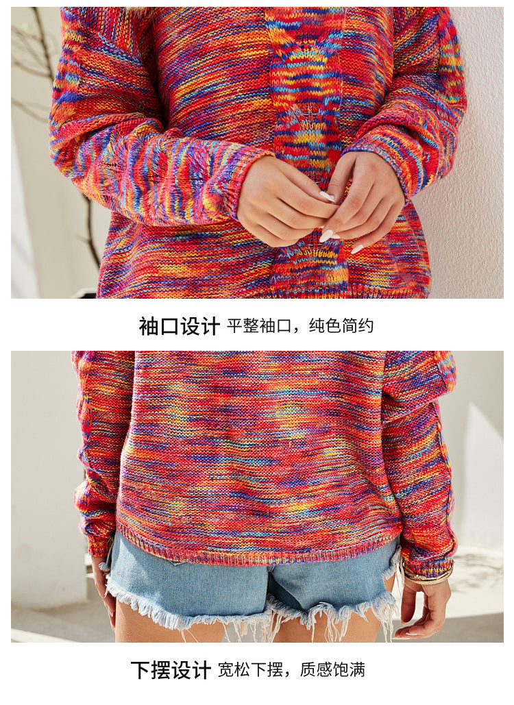 Sweaters- Cozy Loose Multicolor Knit Sweater Knitwear- - IndioGear.com