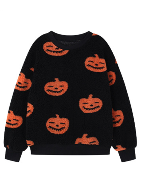 Sweaters- Cozy Plush Halloween Pumpkin Sweater- - IndioGear.com