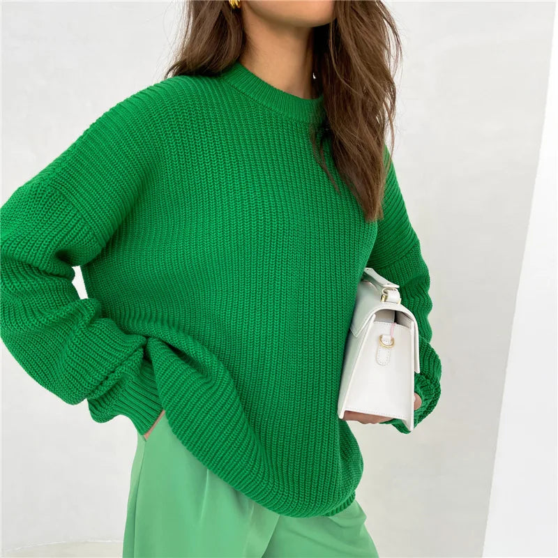 Sweaters- Crew Neck Loose Sweater for Chill Days- - IndioGear.com