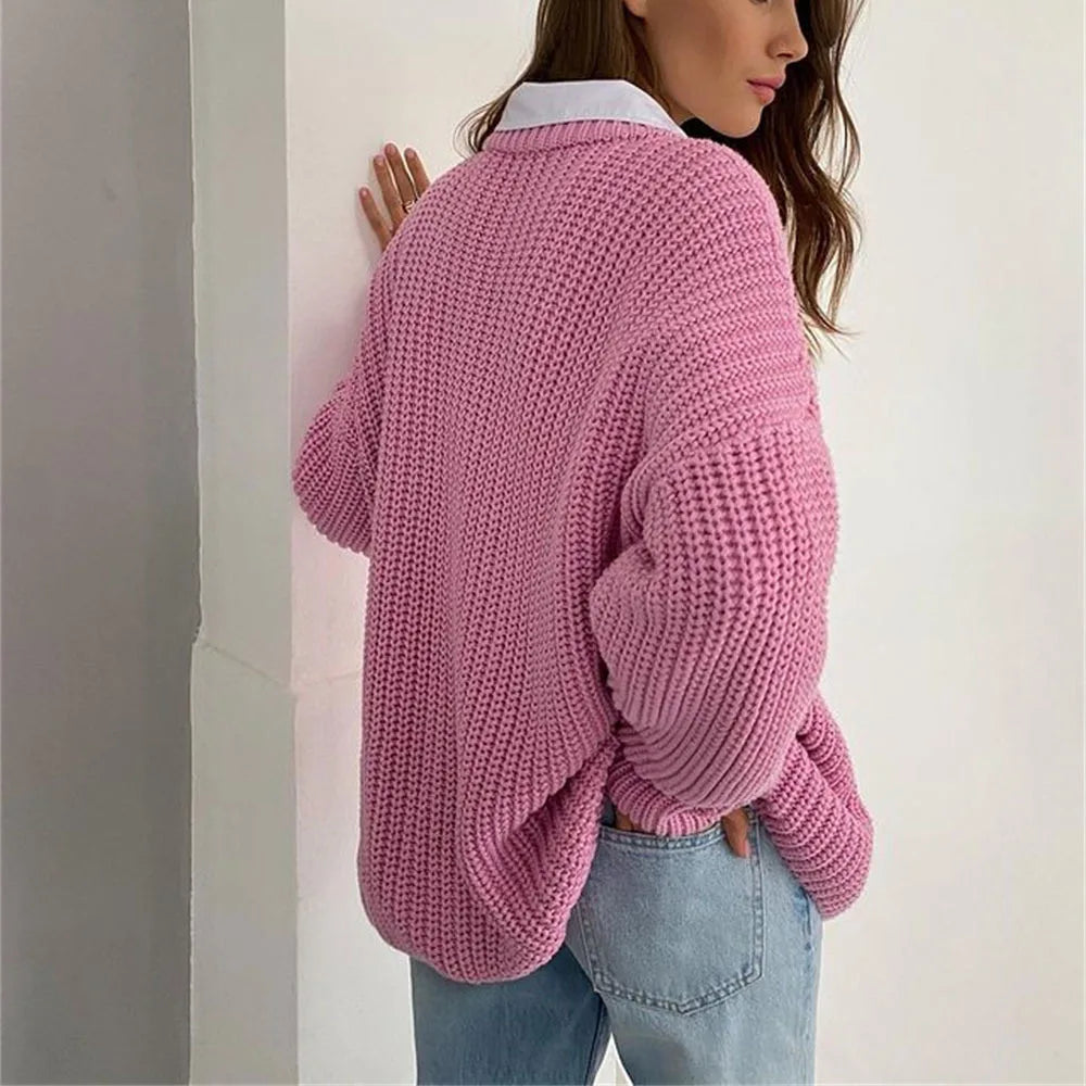 Sweaters- Crew Neck Loose Sweater for Chill Days- - IndioGear.com