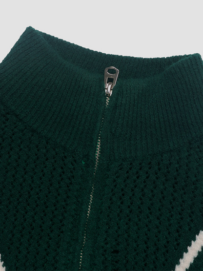 Sweaters- Deep Green Zip-Up Sweater Jumper for Women- - IndioGear.com