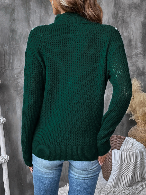 Sweaters- Deep Green Zip-Up Sweater Jumper for Women- - IndioGear.com