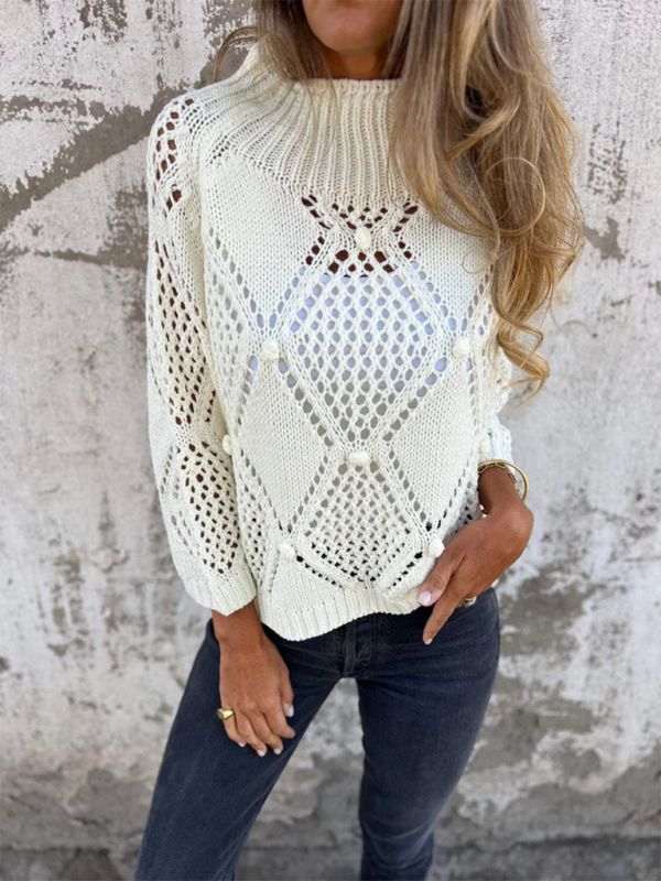 Sweaters- Diamond Open-Knit Sweater Transitional Layering- - IndioGear.com