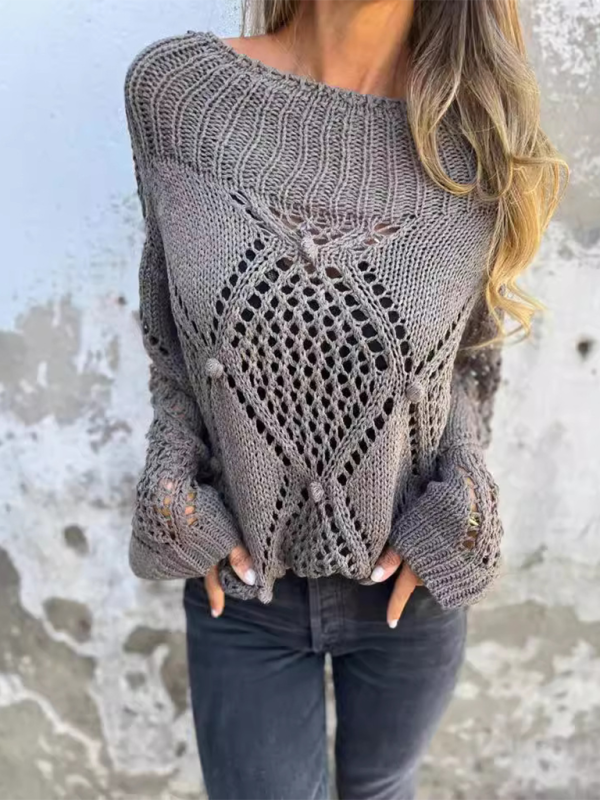 Sweaters- Diamond Open-Knit Sweater Transitional Layering- - IndioGear.com