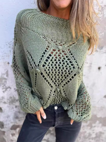 Sweaters- Diamond Open-Knit Sweater Transitional Layering- - IndioGear.com