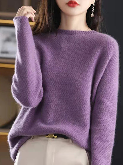 Sweaters- Elegant Winter Ivory Thick Wool Sweater Merino Jumper- Purple- IndioGear Women Clothing