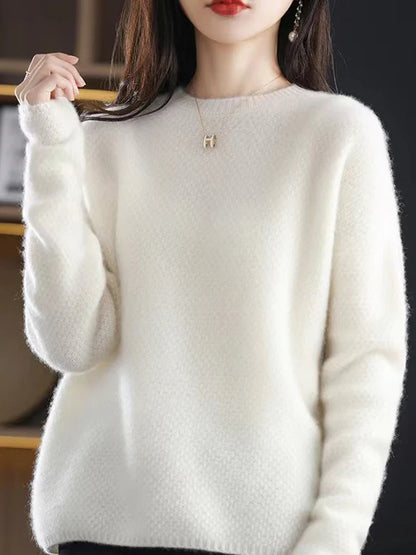 Sweaters- Elegant Winter Ivory Thick Wool Sweater Merino Jumper- - IndioGear Women Clothing