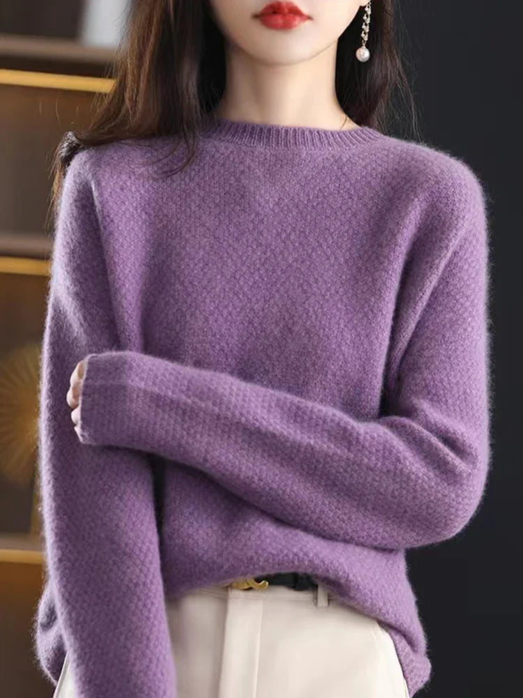 Sweaters- Elegant Winter Ivory Thick Wool Sweater Merino Jumper- - IndioGear Women Clothing