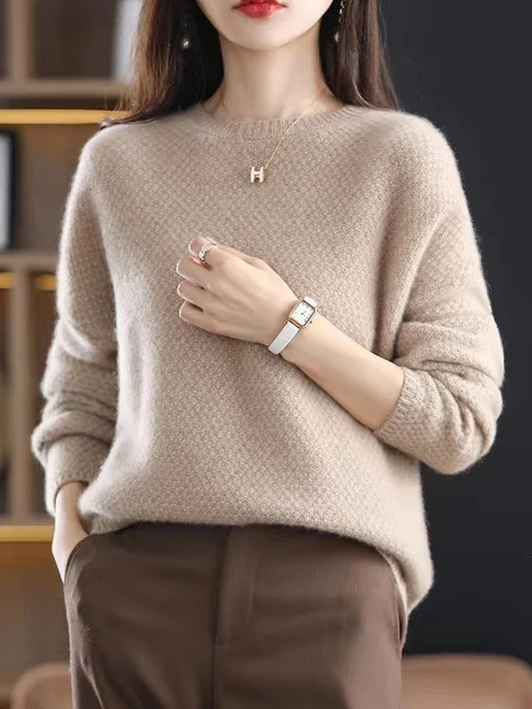 Sweaters- Elegant Winter Ivory Thick Wool Sweater Merino Jumper- - IndioGear Women Clothing