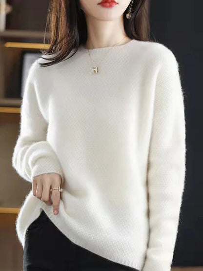 Sweaters- Elegant Winter Ivory Thick Wool Sweater Merino Jumper- White- IndioGear Women Clothing