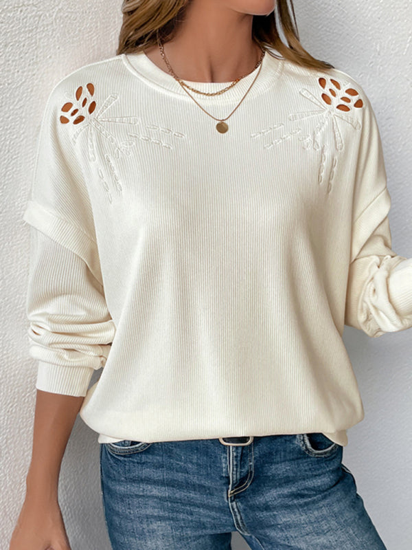 Sweaters- Embroidered Casual Oversized Sweater for All Seasons- - IndioGear Women Clothing