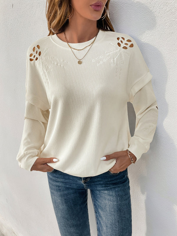 Sweaters- Embroidered Casual Oversized Sweater for All Seasons- - IndioGear Women Clothing