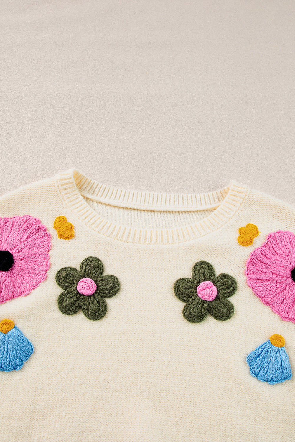 Sweaters- Embroidered Floral Knit Sweater- - IndioGear Women Clothing