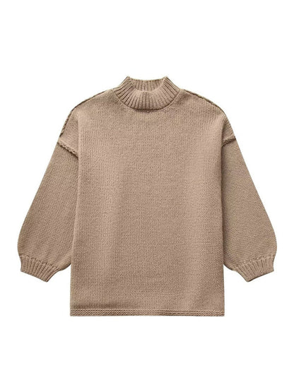 Sweaters- Exposed Seam Sweater Knit Oversized Jumper- - IndioGear Women Clothing