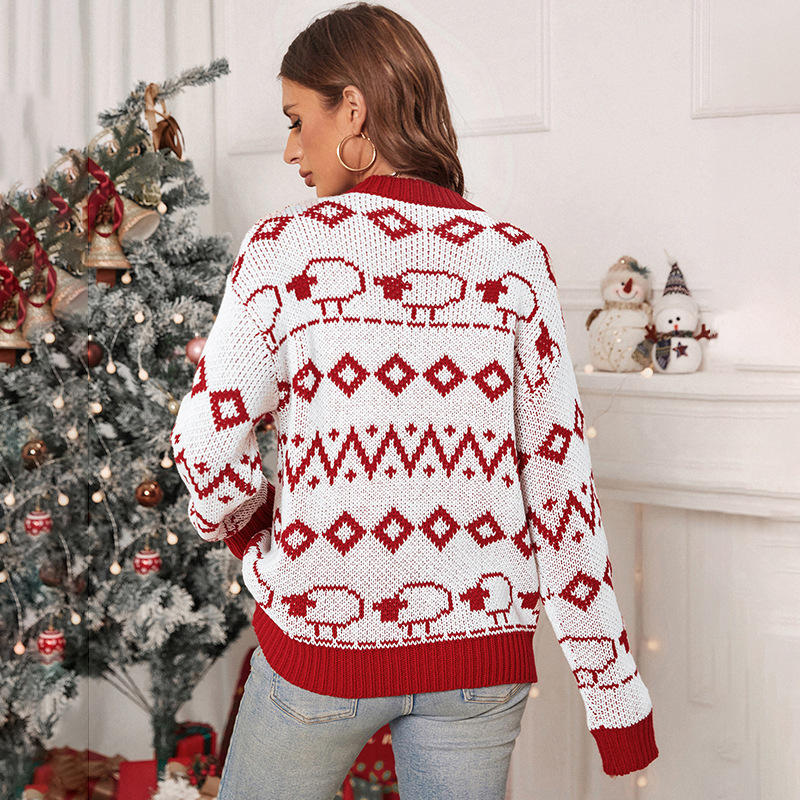 Sweaters- Festive Reindeer Holiday Sweater Snowflake Knitwear- - IndioGear.com