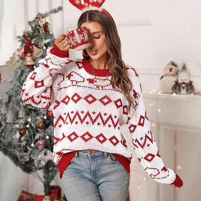 Sweaters- Festive Reindeer Holiday Sweater Snowflake Knitwear- - IndioGear.com