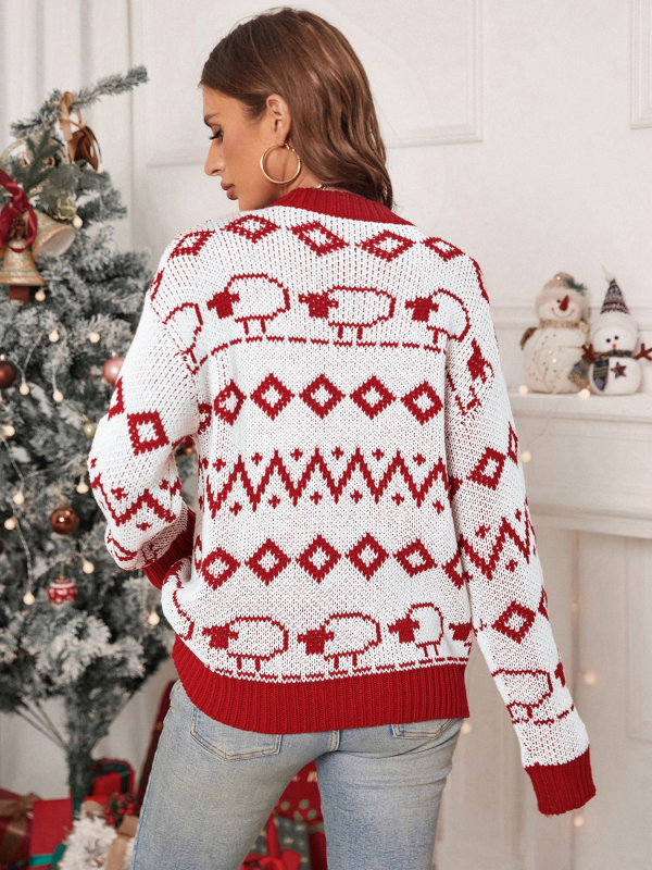 Sweaters- Festive Reindeer Holiday Sweater Snowflake Knitwear- - IndioGear.com