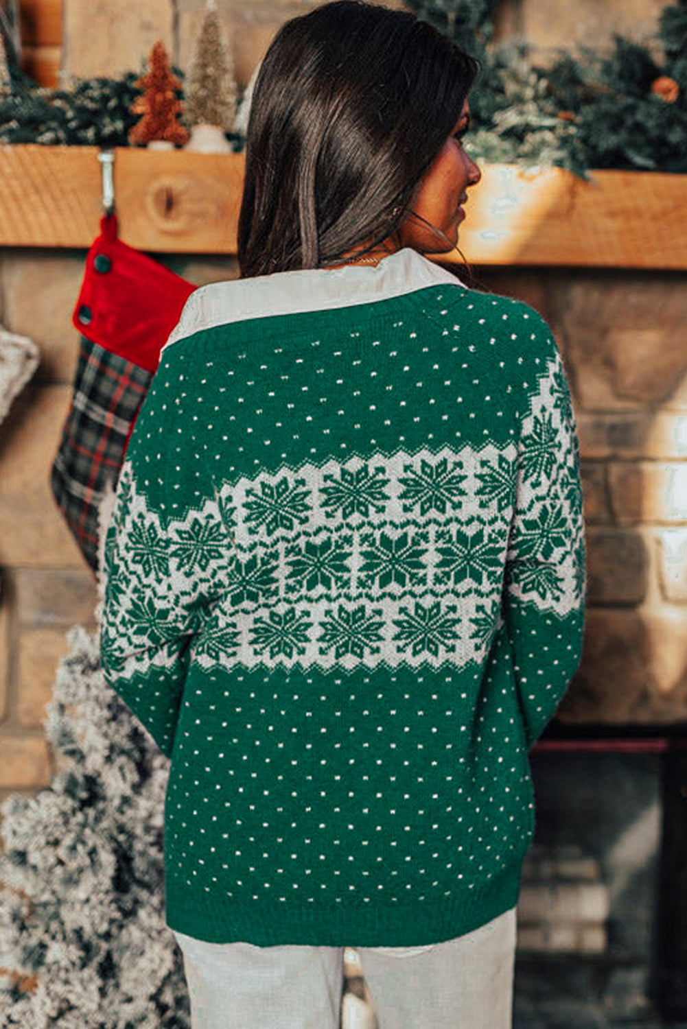 Sweaters- Festive Snowflake Christmas Sweater Holiday Jumper- - IndioGear Women Clothing