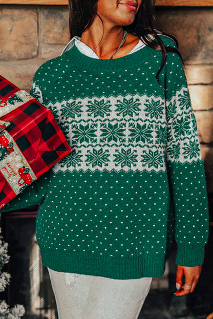 Sweaters- Festive Snowflake Christmas Sweater Holiday Jumper- - IndioGear Women Clothing