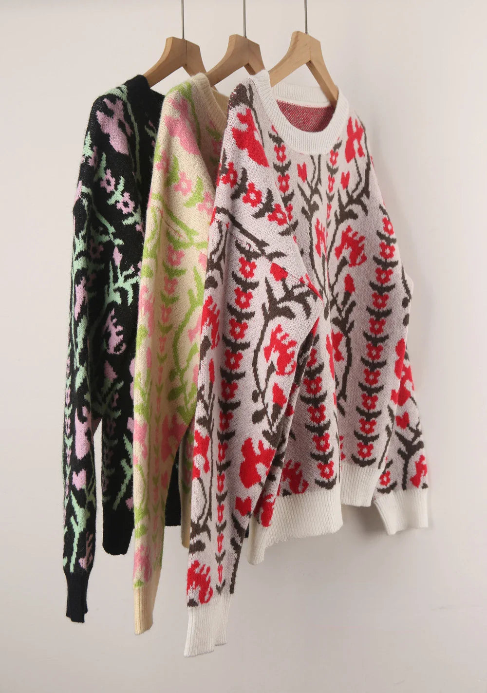 Sweaters- Floral & Geometric Patterned Crewneck Sweater for Women- - IndioGear.com