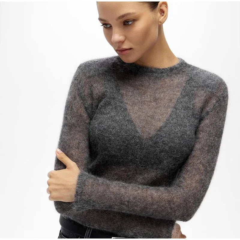 Sweaters - Fluffy See-through Knitwear Heather Grey Sweater