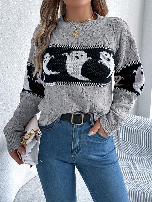 Sweaters- Ghostly Fun Sweater Jumper for Halloween- Grey- IndioGear.com