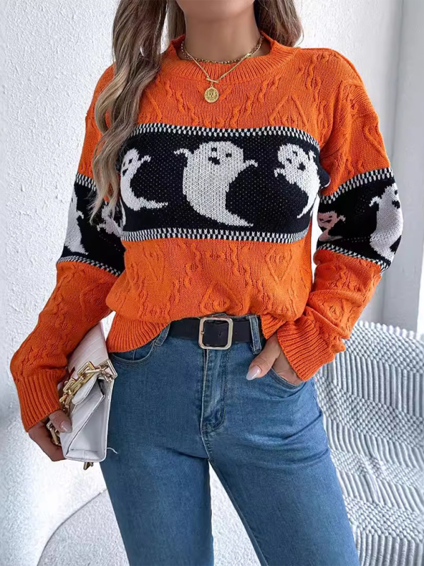 Sweaters- Ghostly Fun Sweater Jumper for Halloween- Orange- IndioGear.com