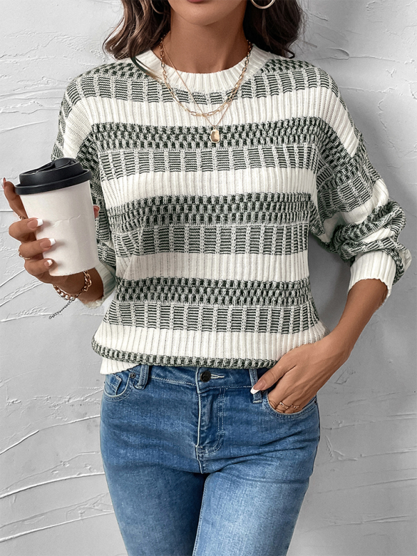 Sweaters- Green and White Textured Sweater - Casual- - IndioGear.com