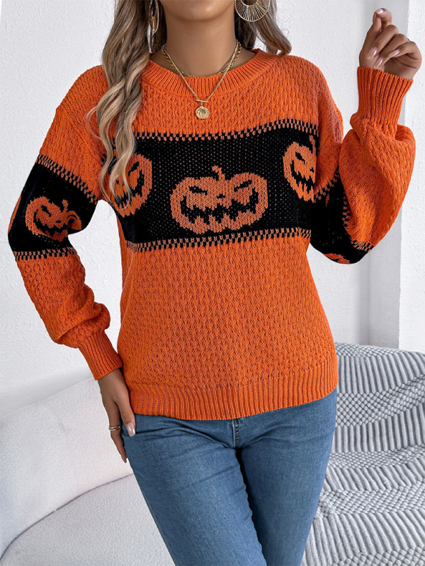 Sweaters- Halloween Pumpkin Face Sweater Autumn Festive Jumper- - IndioGear.com