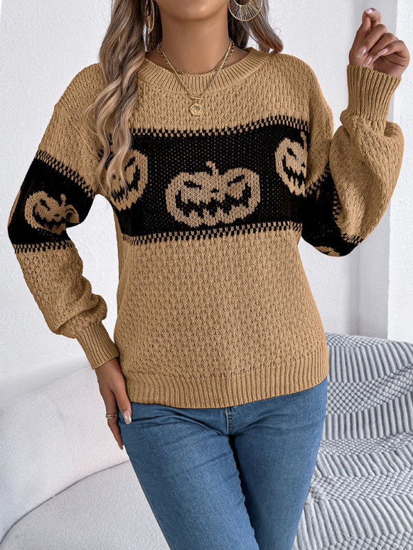 Sweaters- Halloween Pumpkin Face Sweater Autumn Festive Jumper- - IndioGear.com