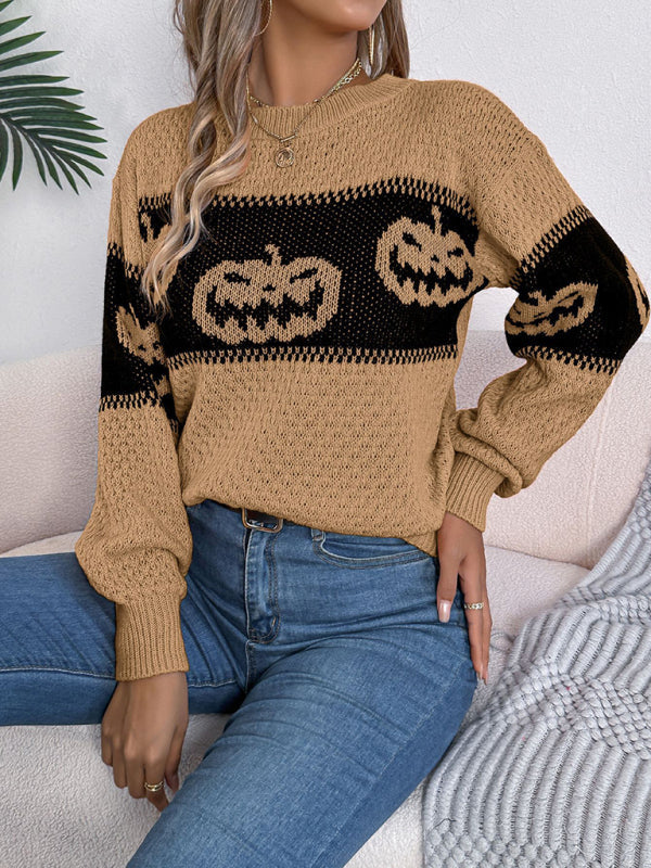 Sweaters- Halloween Pumpkin Face Sweater Autumn Festive Jumper- - IndioGear.com