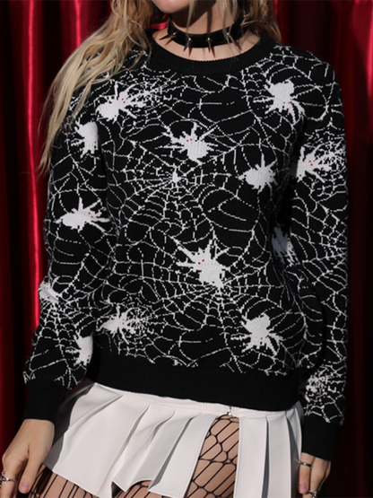 Sweaters- Halloween Spider Web Sweater Gothic Jumper- - IndioGear.com