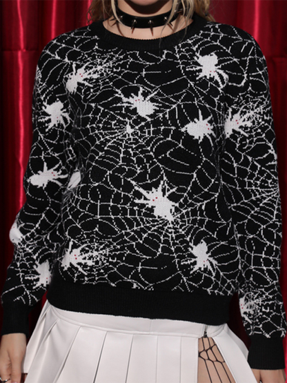 Sweaters- Halloween Spider Web Sweater Gothic Jumper- - IndioGear.com