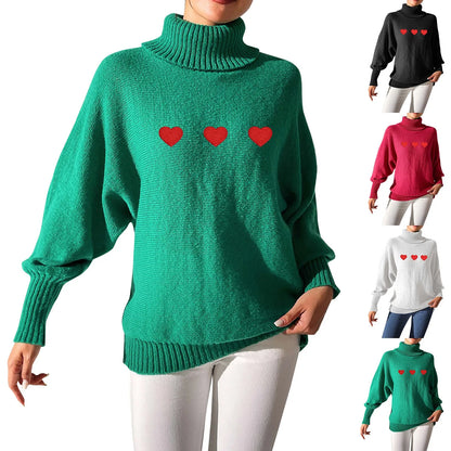 Sweaters- Heart Pattern Sweater Turtleneck Jumper- - IndioGear.com