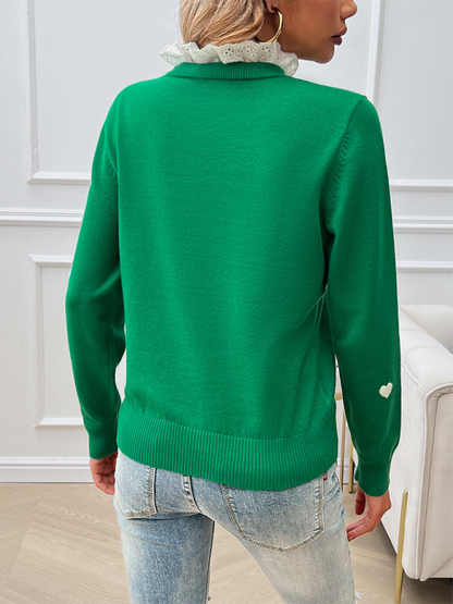 Sweaters- Heartfelt Jumper Comfy Green Sweater for Women- - IndioGear.com