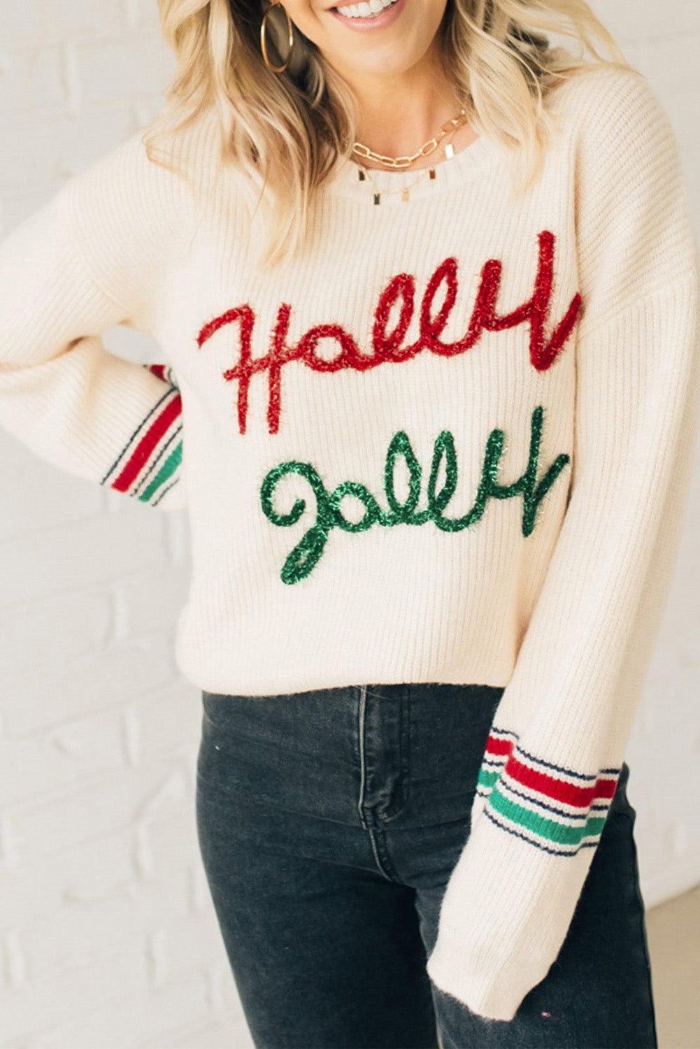 Sweaters- Holly Jolly Festive Sweater Christmas Jumper- - IndioGear Women Clothing