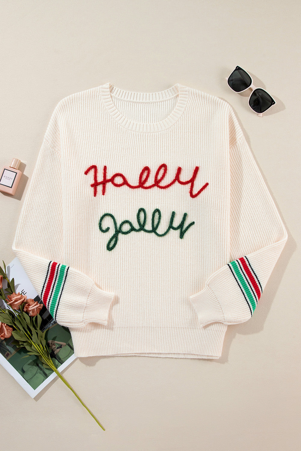 Sweaters- Holly Jolly Festive Sweater Christmas Jumper- - IndioGear Women Clothing