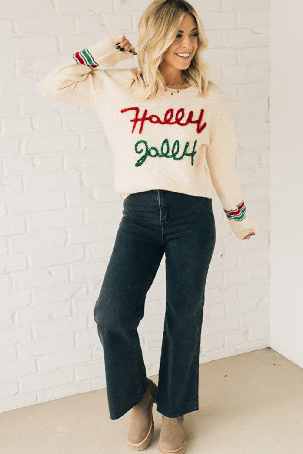 Sweaters- Holly Jolly Festive Sweater Christmas Jumper- - IndioGear Women Clothing