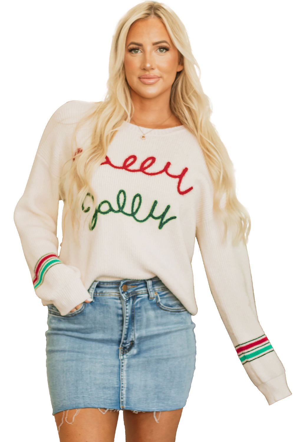 Sweaters- Holly Jolly Festive Sweater Christmas Jumper- - IndioGear Women Clothing