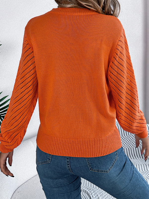 Sweaters- Knit Sweater with Bishop Sleeves for Stylish Layering- - IndioGear.com